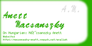 anett macsanszky business card